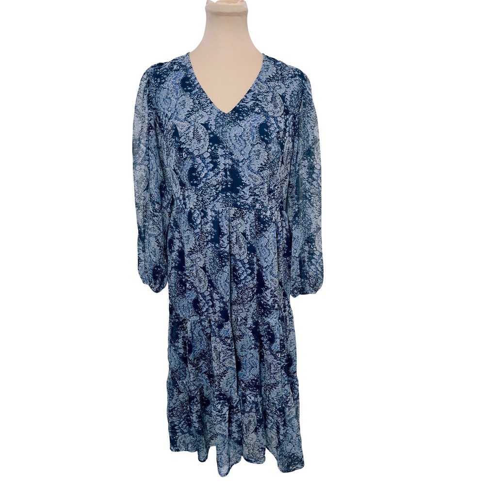Joie Womens Parisian Paisley Tiered Maxi Dress Small Blue V-Neck Long Sleeve